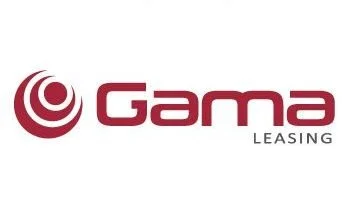 Logotipo de Gama Leasing con un diseño circular rojo a la izquierda y texto rojo a la derecha.