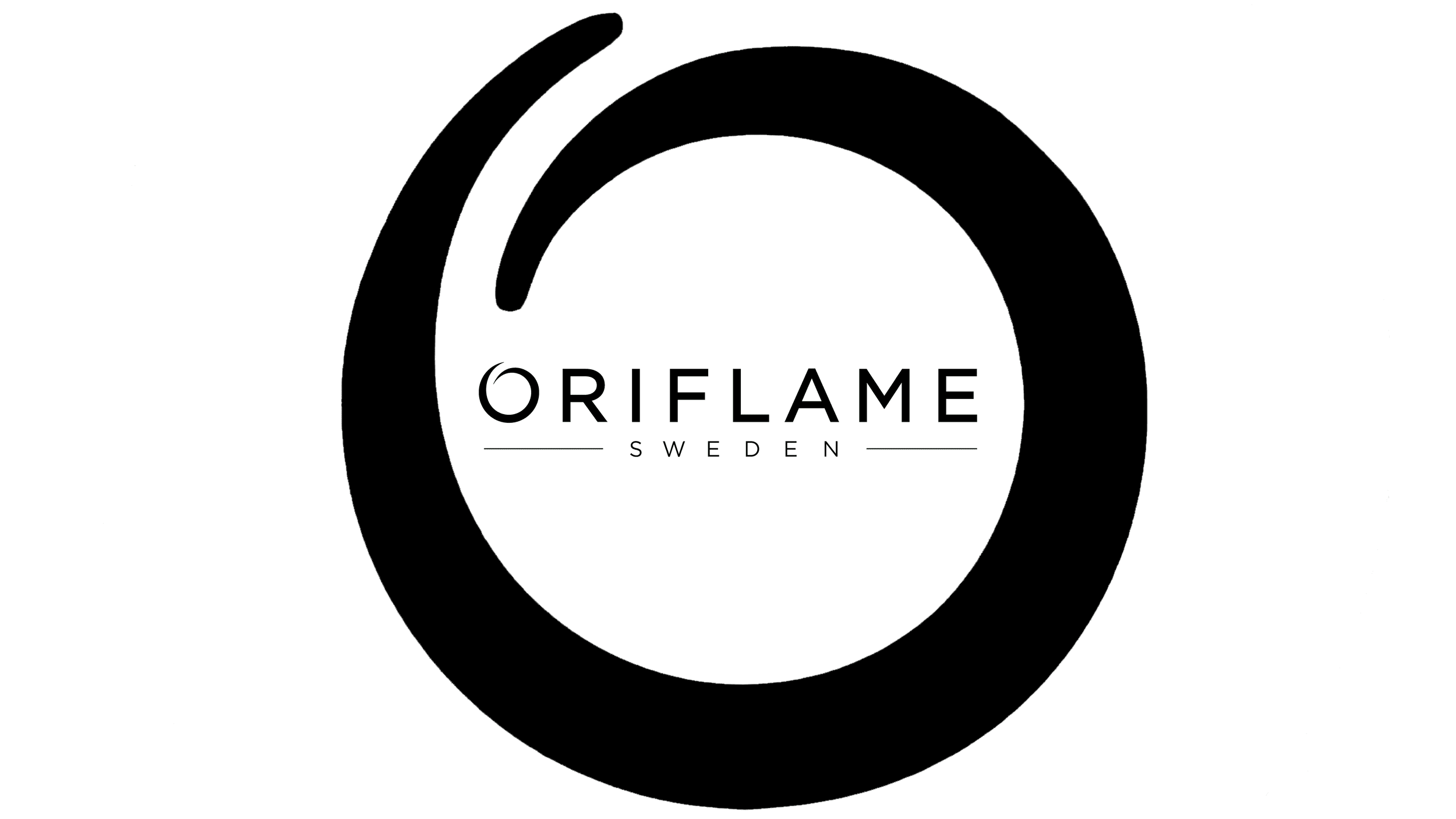 Logotipo de Oriflame con texto "Sweden" en un diseño circular.